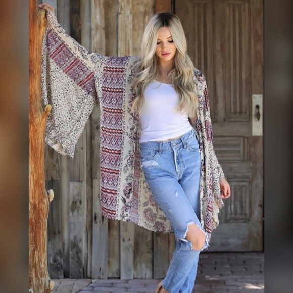 🔥2 X HP🔥<LAST>Boho Wide Sleeve Kimono Duster - Picture 2 of 8